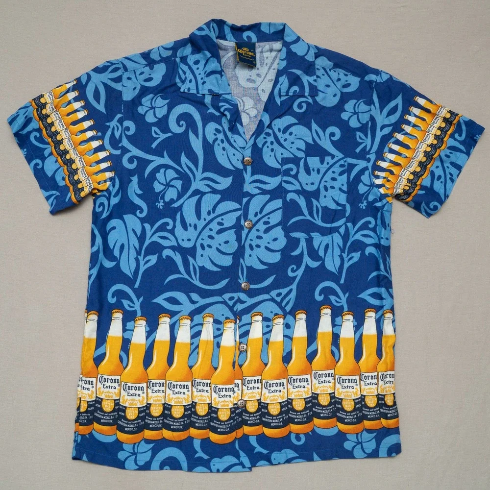 Vintage 2000s Y2k Corona Button Up Rayon Hawaiian Aloha Shirt‎ XL